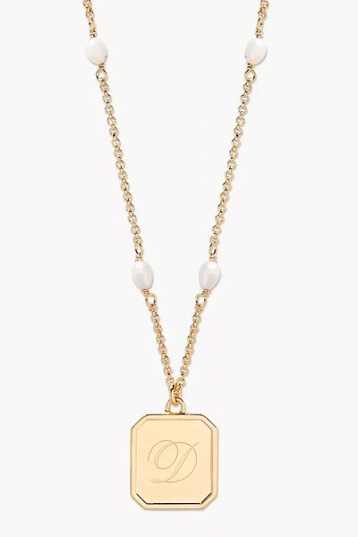 Brook & York Custom Monogram Delicate Cushion Pearl Pendant Necklace In Gold