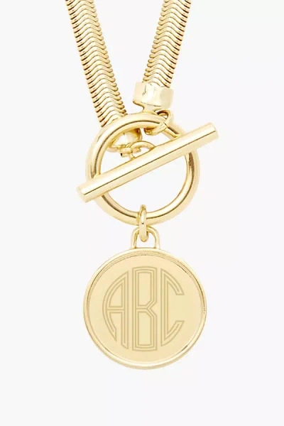 Brook & York Custom Monogram Herringbone Toggle Necklace In Gold
