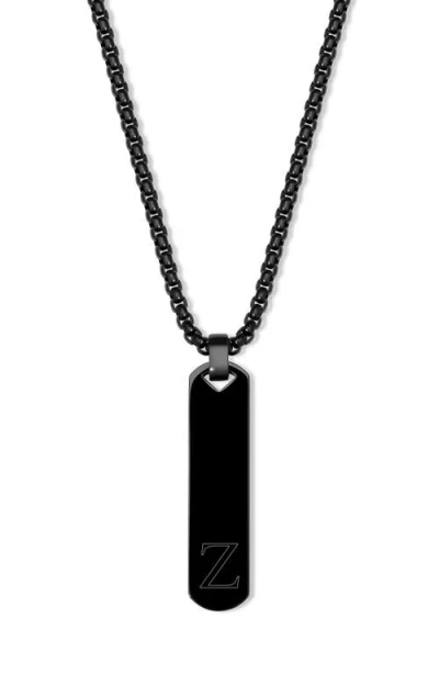 Brook & York Engravable Initial Vertical Bar Necklace In Black