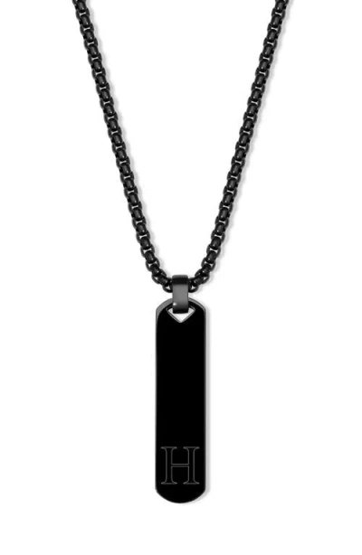 Brook & York Engravable Initial Vertical Bar Necklace In Black