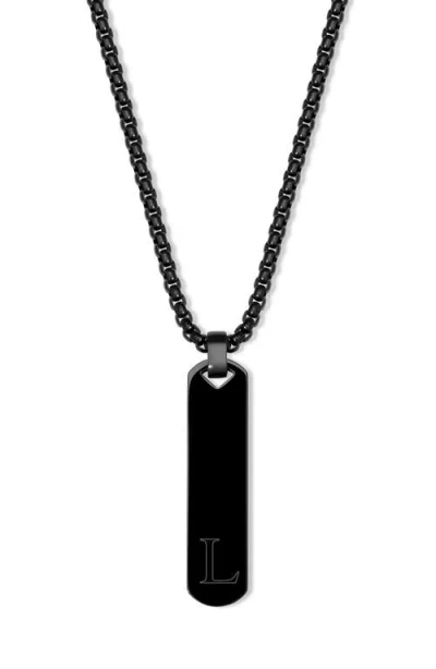 Brook & York Engravable Initial Vertical Bar Necklace In Black