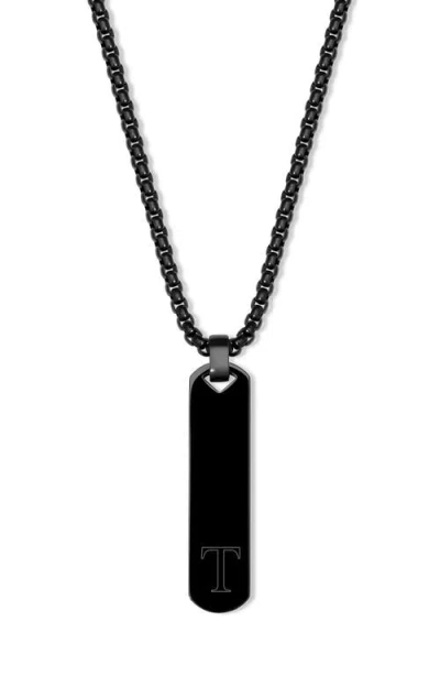 Brook & York Engravable Initial Vertical Bar Necklace In Black