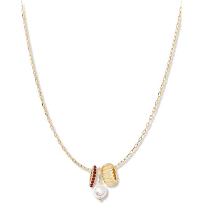 Brook & York Brook And York Gaby Faux Pearl & Birthstone Multipendant Necklace In Gold