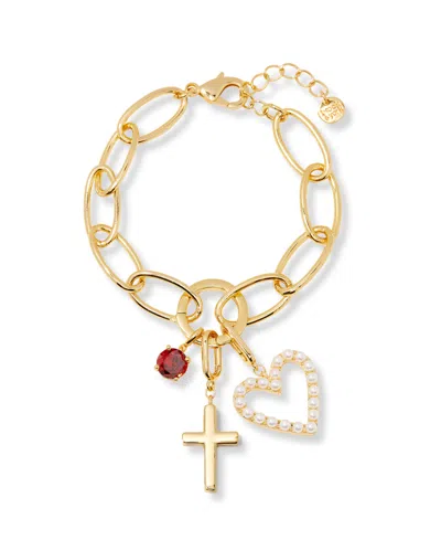 Brook & York Gold Plated Cami Birthstone Cross Charm Chain Bracelet