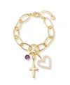 Brook & York Gold Plated Cami Birthstone Cross Charm Chain Bracelet In Gold