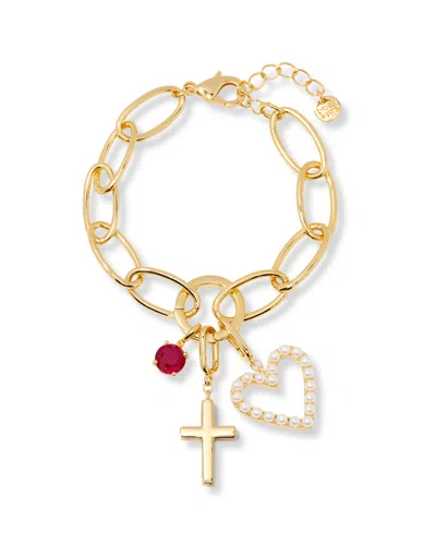 BROOK & YORK GOLD PLATED CAMI BIRTHSTONE CROSS CHARM CHAIN BRACELET