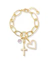 Brook & York Gold Plated Cami Birthstone Cross Charm Chain Bracelet In Gold