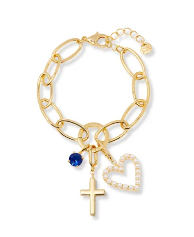 BROOK & YORK GOLD PLATED CAMI BIRTHSTONE CROSS CHARM CHAIN BRACELET