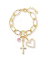 Brook & York Gold Plated Cami Birthstone Cross Charm Chain Bracelet In Gold