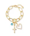 Brook & York Gold Plated Cami Birthstone Cross Charm Chain Bracelet In Gold
