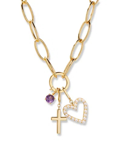 Brook & York Gold Plated Cami Birthstone Cross Charm Chain Necklace