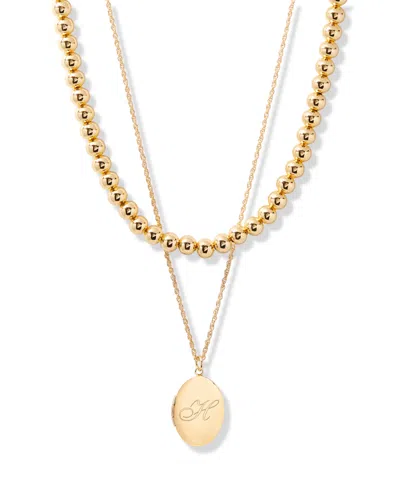 Brook & York Gold Plated Isla Initial Oval Locket Layering Necklace Set