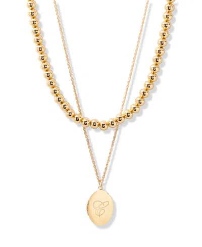 Brook & York Gold Plated Isla Initial Oval Locket Layering Necklace Set