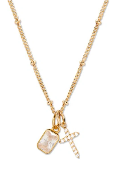 Brook & York Brook And York Josephine Cross & Birthday Pendant Necklace In Gold April