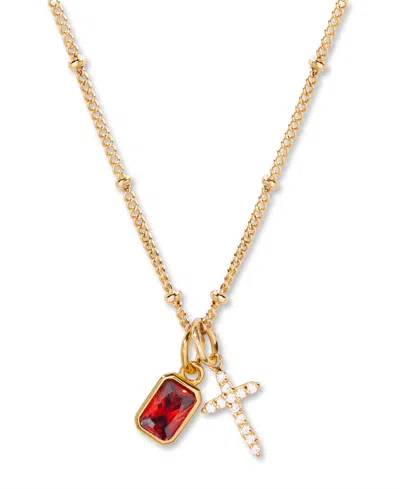 Brook & York Josephine Cross Birthstone Necklace In Red