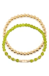 Brook & York Brook And York Makenna Set Of 2 Birthstone Beaded Stretch Bracelets In Green