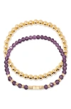 Brook & York Brook And York Makenna Set Of 2 Birthstone Beaded Stretch Bracelets In Gold