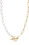 BROOK & YORK OLIVE BAROQUE FRESHWATER PEARL & PAPER CLIP CHAIN NECKLACE