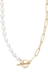 Brook & York Brook And York Olive Baroque Freshwater Pearl & Paper Clip Chain Necklace In Gold