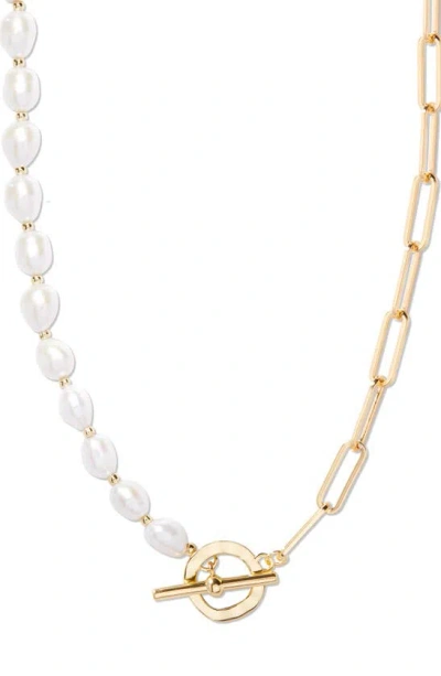 Brook & York Olive Baroque Freshwater Pearl & Paper Clip Chain Necklace In Gold