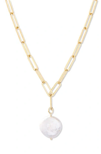 Brook & York Olive Mother-of-pearl Pendant Paper Clip Chain Necklace In Gold