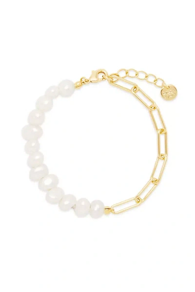 Brook & York Pearl And Paperclip Chain Bracelet In Gold