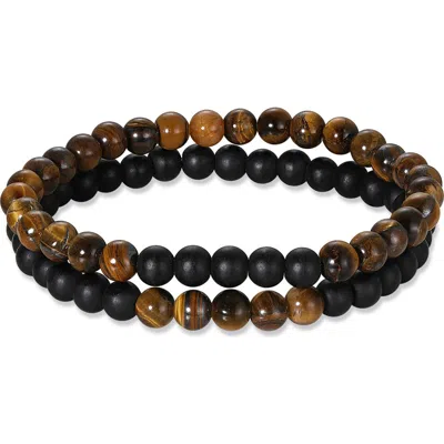 Brook & York Set Of Two Tiger's Eye & Black Onyx Beaded Stretch Bracelets In Multi