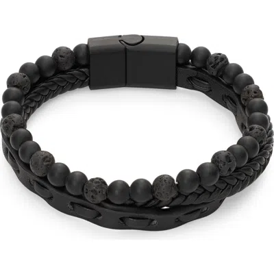 Brook & York Woven Leather And Beaded Multistrand Bracelet In Black