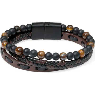 Brook & York Woven Leather And Beaded Multistrand Bracelet In Brown