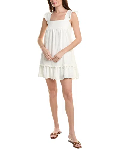 Brook + Lynn Ruffle Linen-blend Mini Dress In White