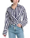 Brook + Lynn Tie Front Shirt In Blue