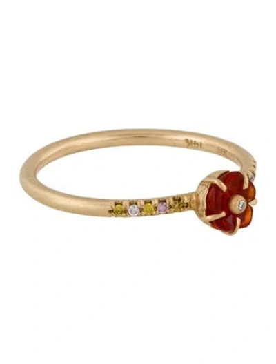 Pre-owned Brooke Gregson 14k Opal & Diamond Floral Carved Cocktail Ring In Multi