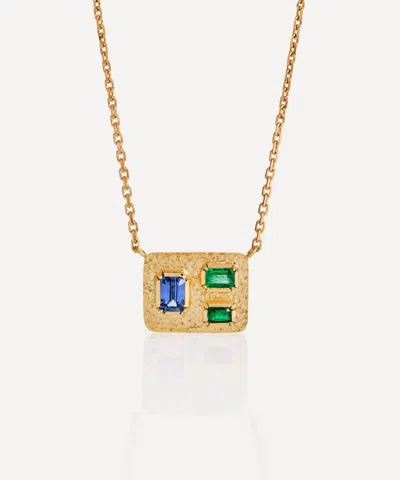 Brooke Gregson 18ct Gold Bauhaus Emerald And Sapphire Pendant Necklace