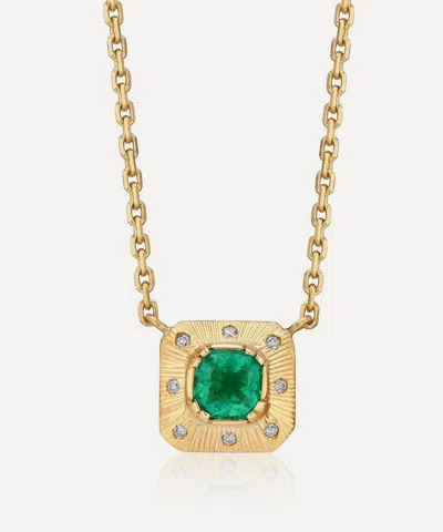 Brooke Gregson 18ct Gold Engraved Emerald Pendant Necklace In Green