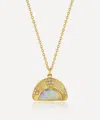 Brooke Gregson 18ct Gold Engraved Sun Ray Opal Diamond Pendant Necklace In Multi
