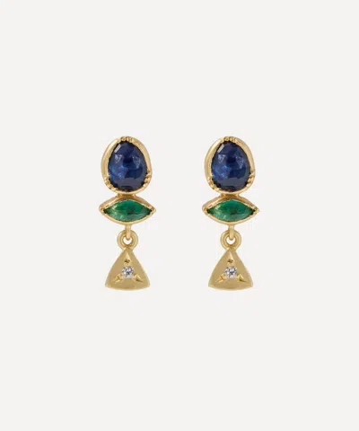 Brooke Gregson 18ct Gold Marquise Emerald Sapphire Stud Earrings In Multi