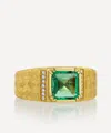 Brooke Gregson 18ct Gold Talisman Shield Emerald Engraved Ring