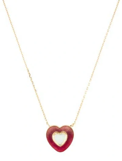 Pre-owned Brooke Gregson 18k Opal & Enamel Heart Pendant Necklace, 17.75" In Red