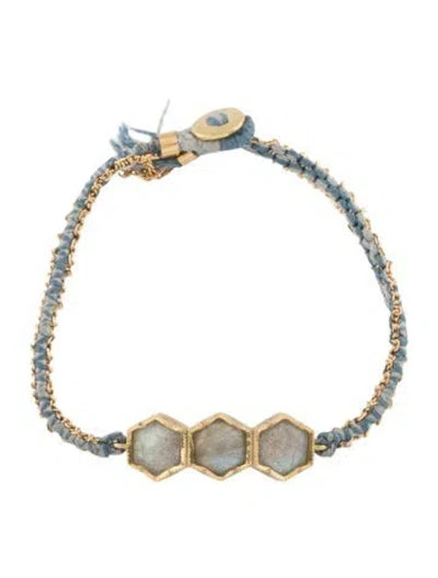 Pre-owned Brooke Gregson 18k Silk Labradorite Triple Orbit Bracelet, 6.25" In Blue