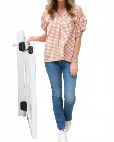 Brooke Wright Kimono Pleat Tunic In Orange Check In Brown