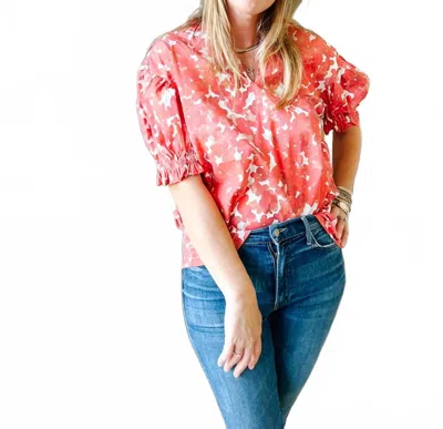 Brooke Wright Pleated Abstract Print Kimono In Red Ditzy In Pink