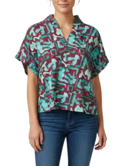 Brooke Wright Pleated Kimono Top In Cacti In Multi