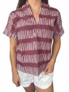 Brooke Wright Women's Pleated Kimono Top In Invert Maroon Ticking In Burgundy