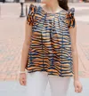 Brooke Wright Zebra Charlie Top In Navy/orange In Multi