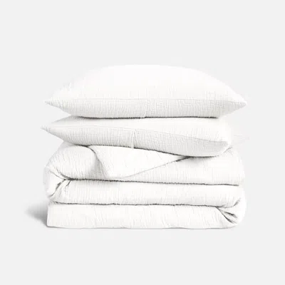 Brooklinen Airweave Crinkle Cotton Duvet Set Size King/cali King In White