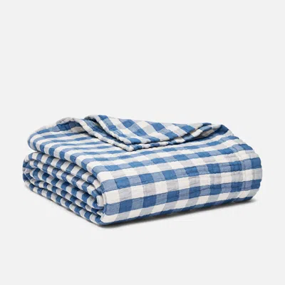 Brooklinen Breezeweave Cotton Gingham Bed Blanket In Blue