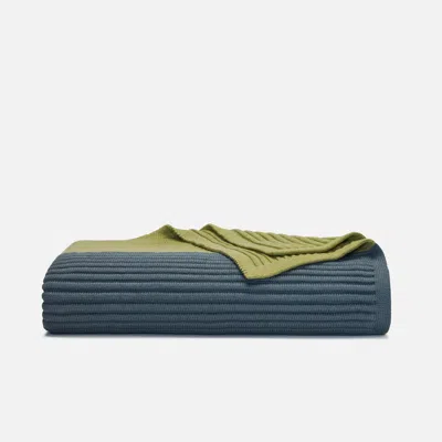 Brooklinen Colorblock Rib Knit Throw Blanket In Aegean In Blue