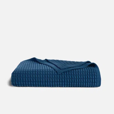 Brooklinen Grid Knit Cotton Throw Blanket In Abyss In Blue