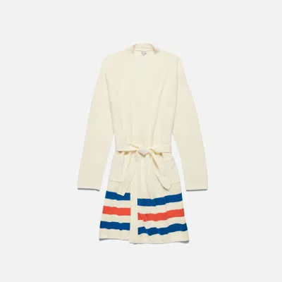 Brooklinen Kule Cashmere Blend Robe Size L/xl In Striped Poppy And Royal In Neutral