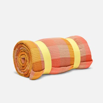 Brooklinen Parkside Beach Blanket In Melon Pop Check In Orange